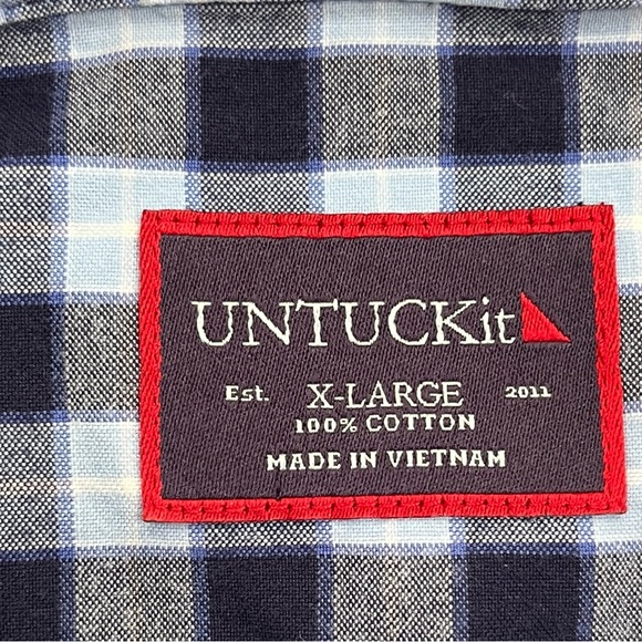 UNTUCKit Shirt Large Blue Check Button Up Cotton Business Casual Preppy Men - Picture 5 of 13